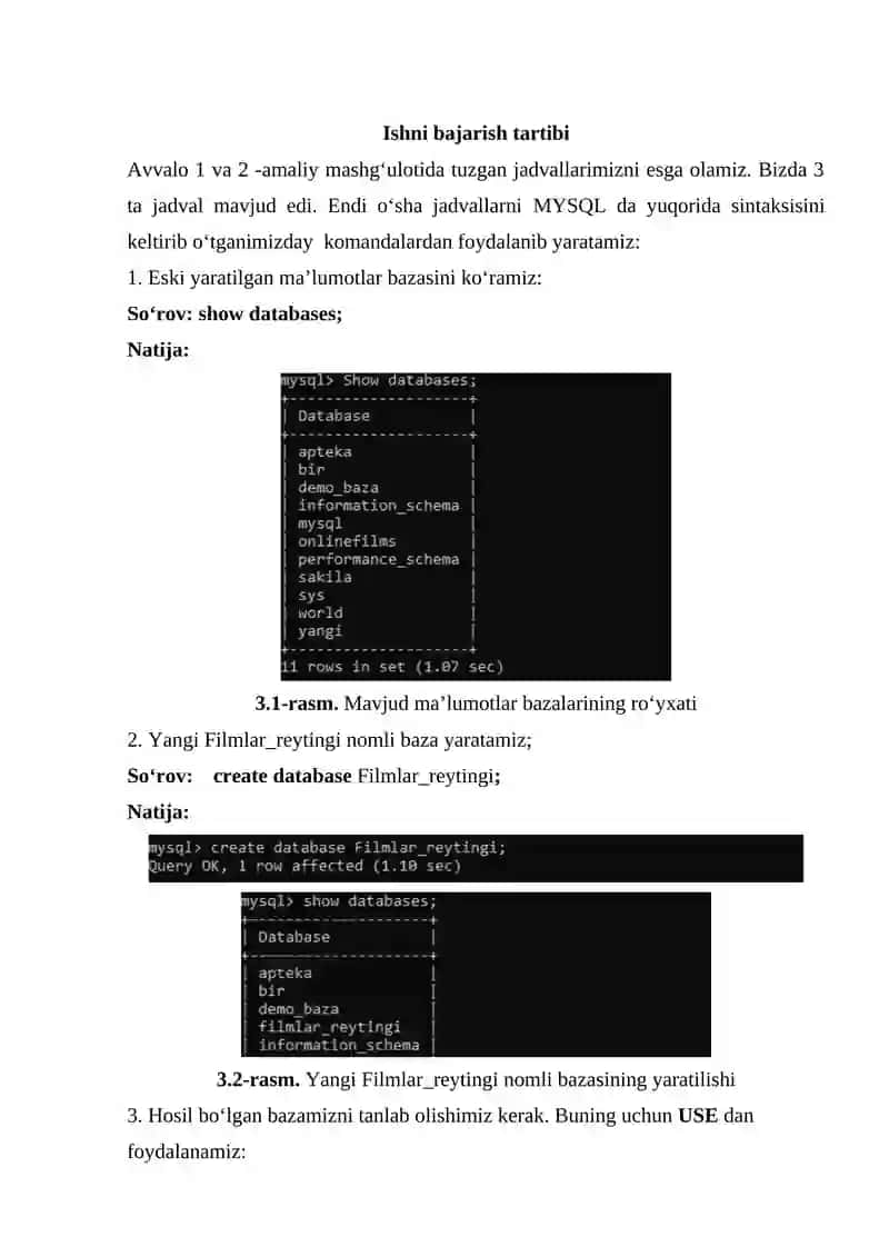 SQL tilida jadvallar yaratish, o‘zgartirish va o‘chirish 3