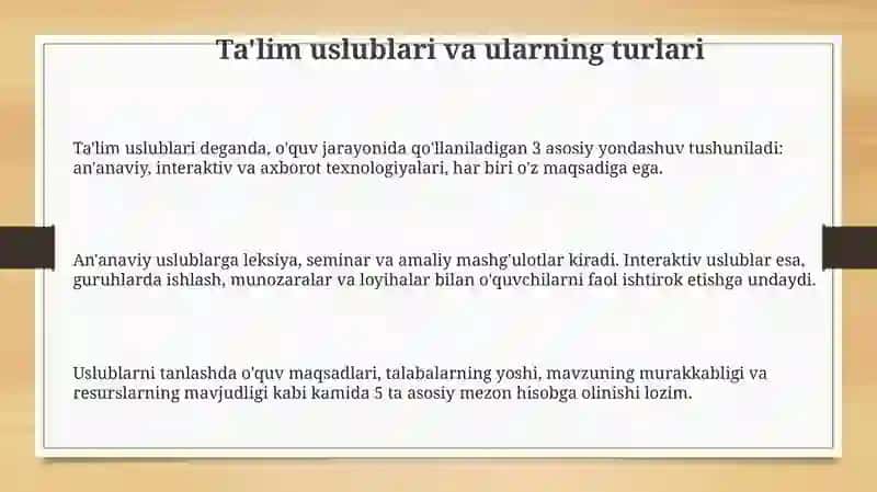 Ta'lim metodlari va vositalari 3