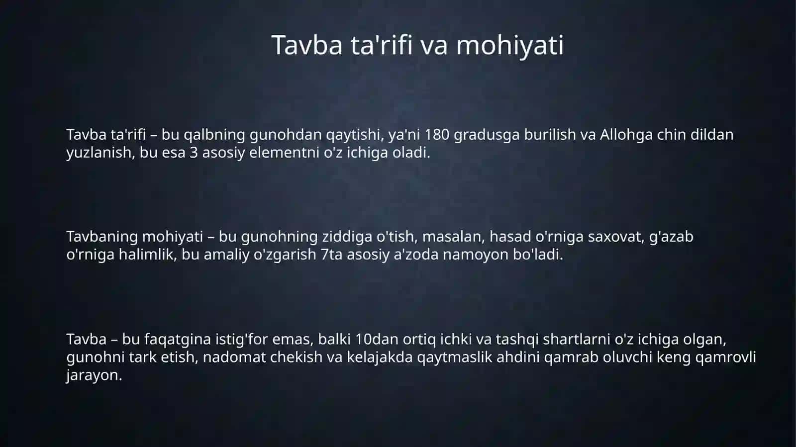 G'azzolivning Tavba asariasosida "Din va axloq" 3