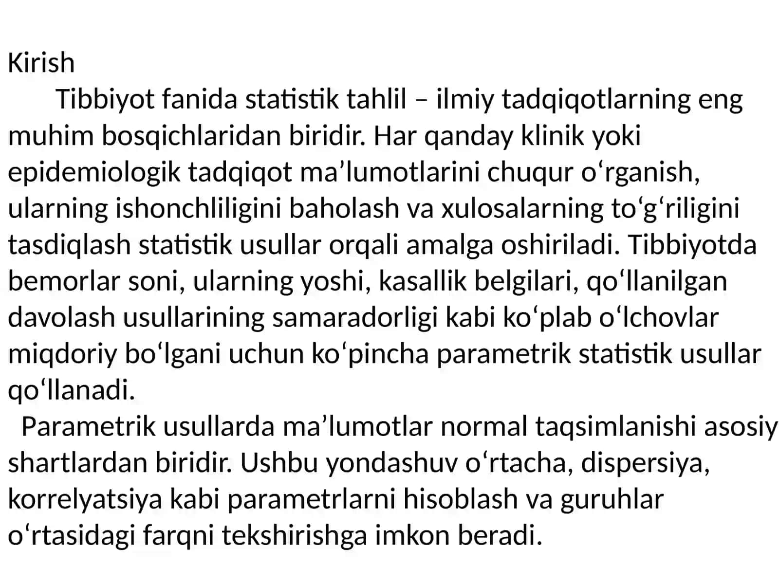 Statistik tadqiqotlar natijalarini xaqqoniyligini baholashni parametrik usullari 3