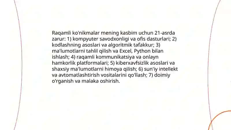 Raqamli ko'nikmalar va mening kasbim XXI asrda 3