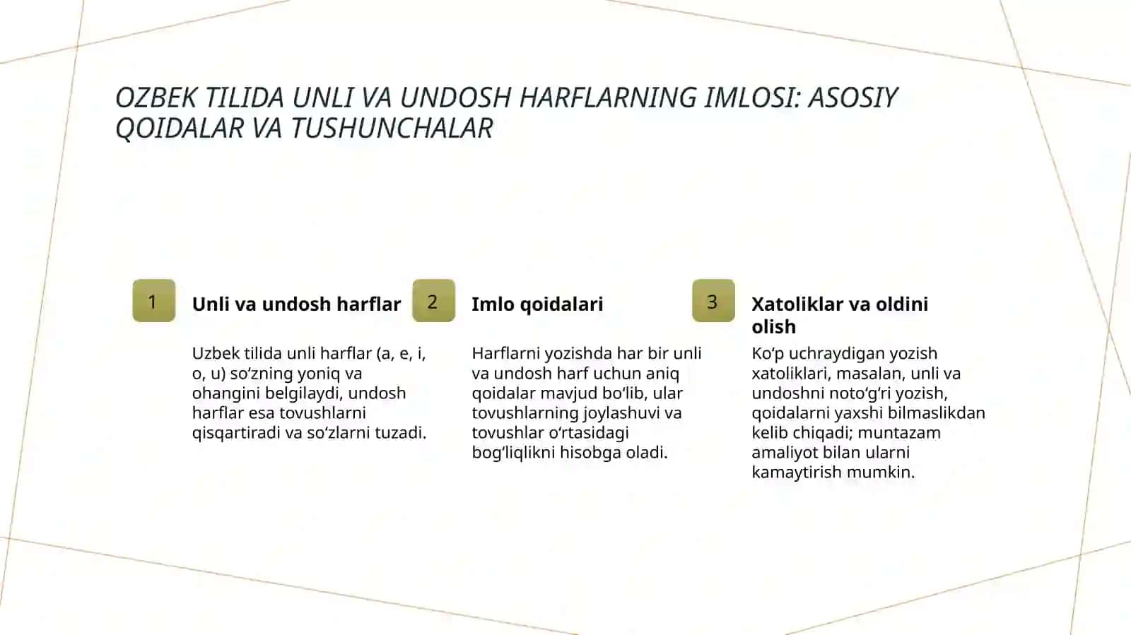 Ozbek tilida unli va undosh harflar imlosi 3