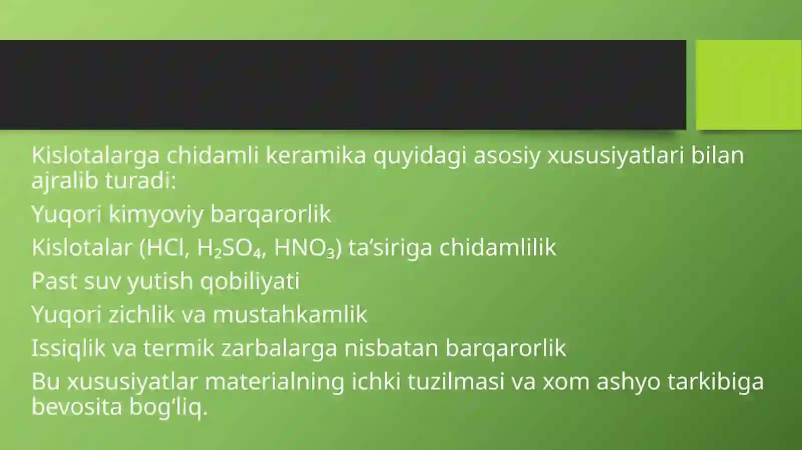Kislotalarga chidamli keramik materiallar 3