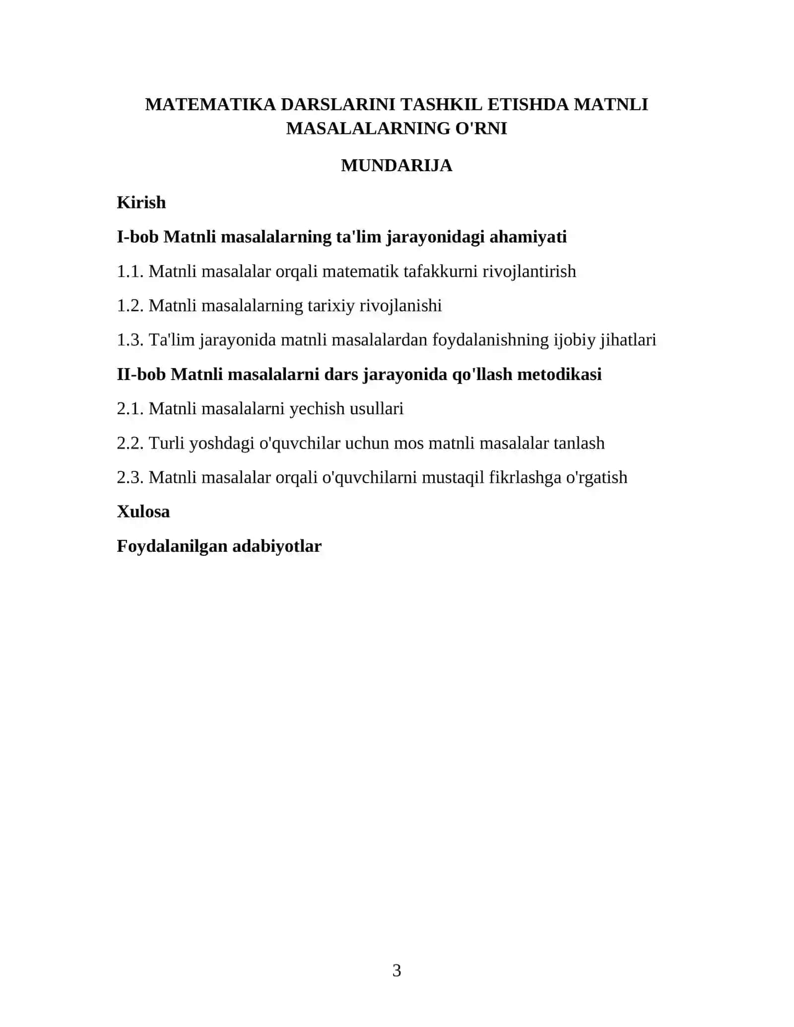 MATEMATIKA DARSLARINI TASHKIL ETISHDA MATNLI MASALALARNING O'RNI 3