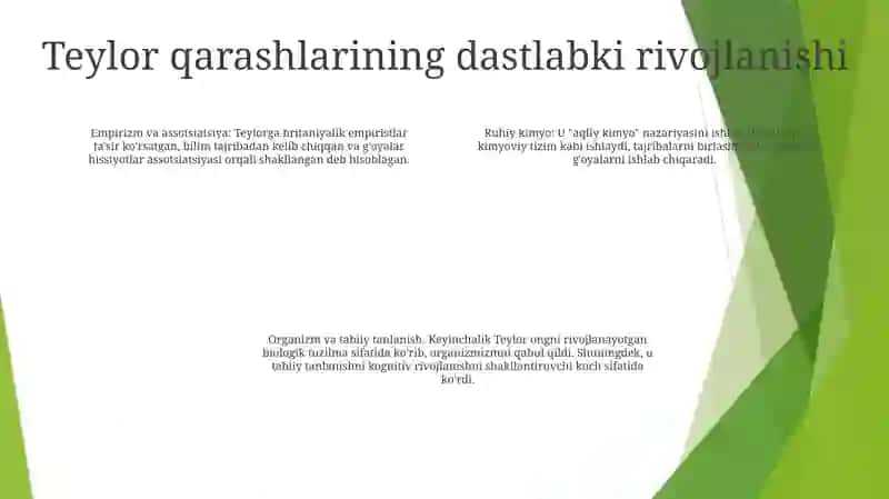 Teylor Qarashlarining Bosqichlari 3