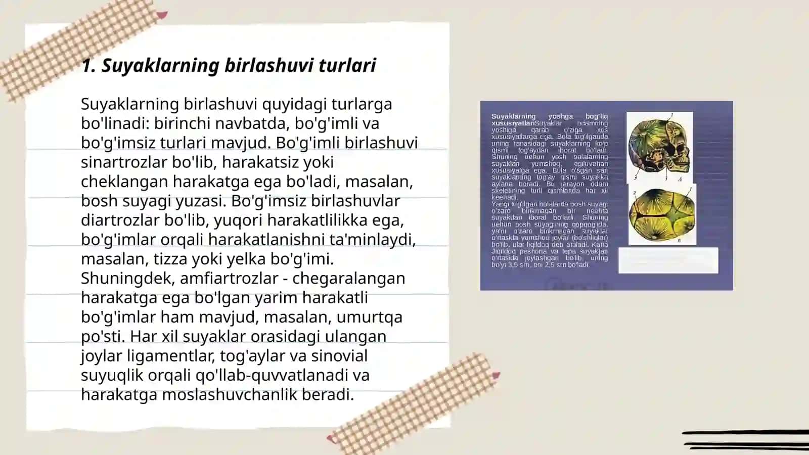 Suyaklarning oʻzaro birlashuvi- Artrologiya 3