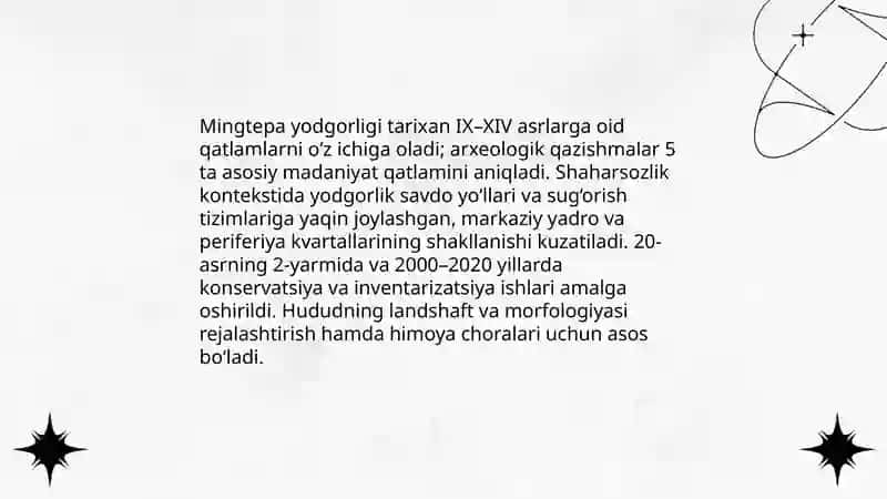 Mingtepa yodgorligida shaharsozlik tizimini organish 3