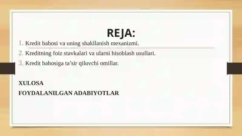 Kreditning bahosiga ta`sir qiluvchi omillar 3