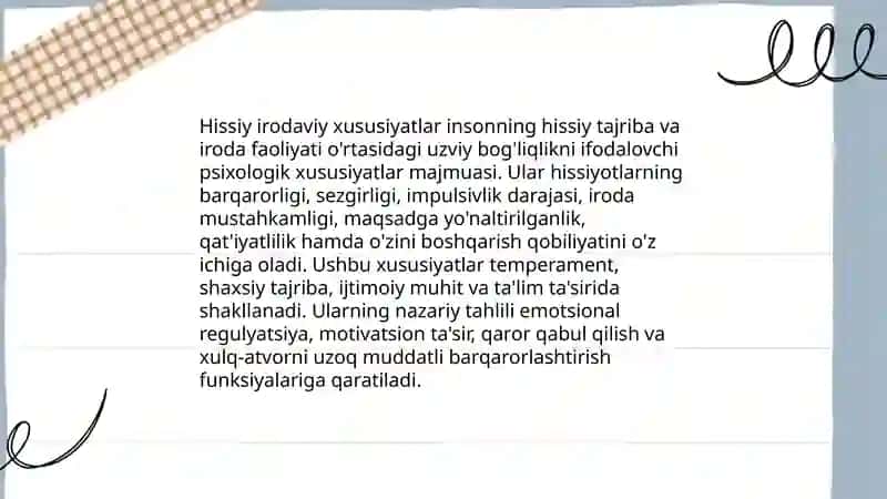 Hissiy irodaviy xususiyatlar 3