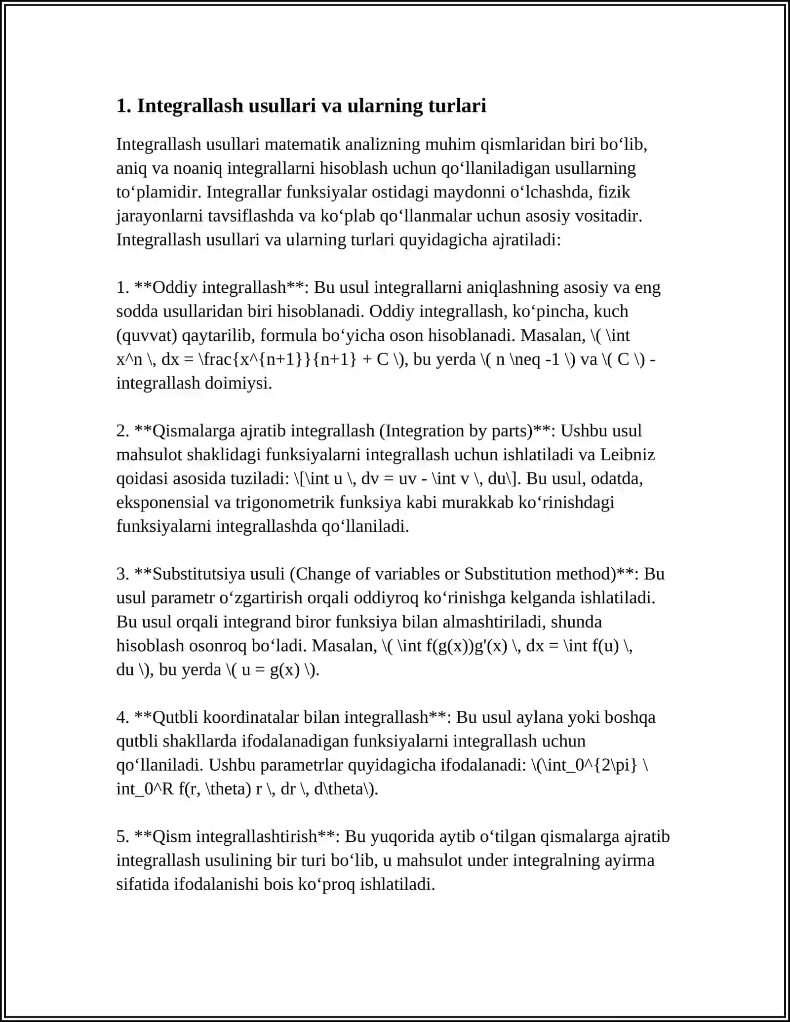 INTEGRALLASH USULLARI 3