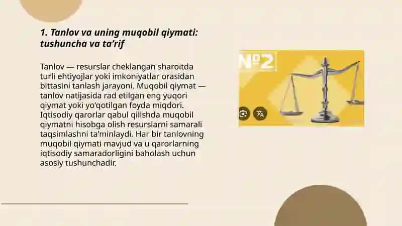 Tanlov va uning muqobil qiymati 3