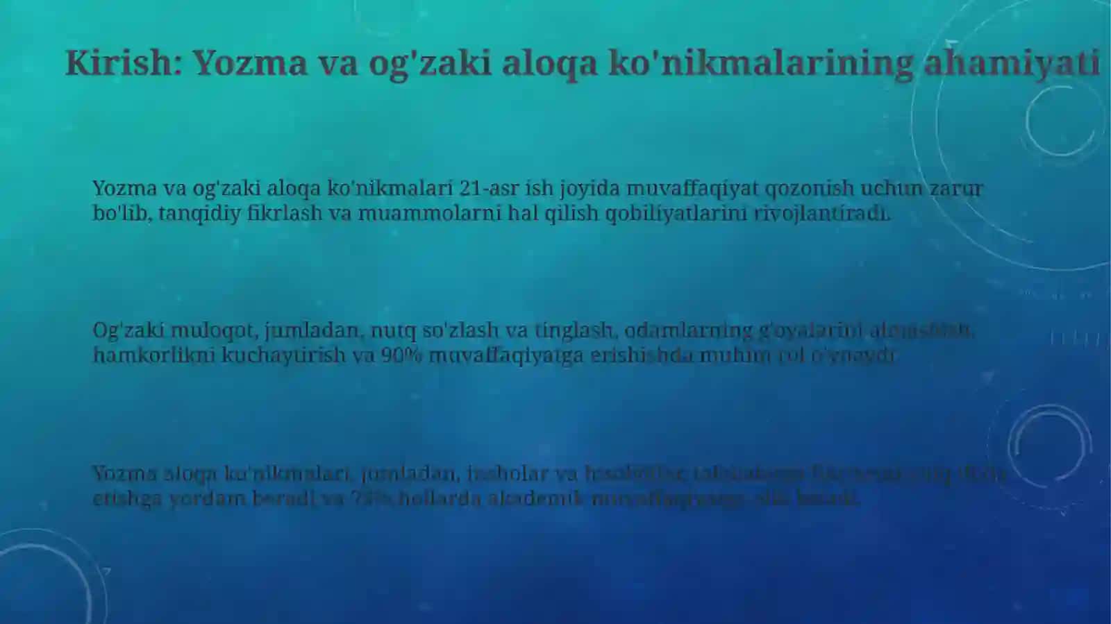 Yozma va og'zaki aloqa ko'nikmalari 3