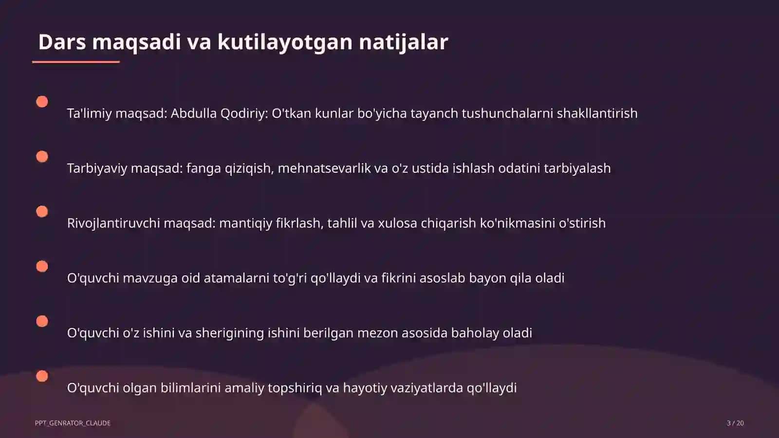 Abdulla Qodiriy: O'tkan kunlar (9-sinf) 3