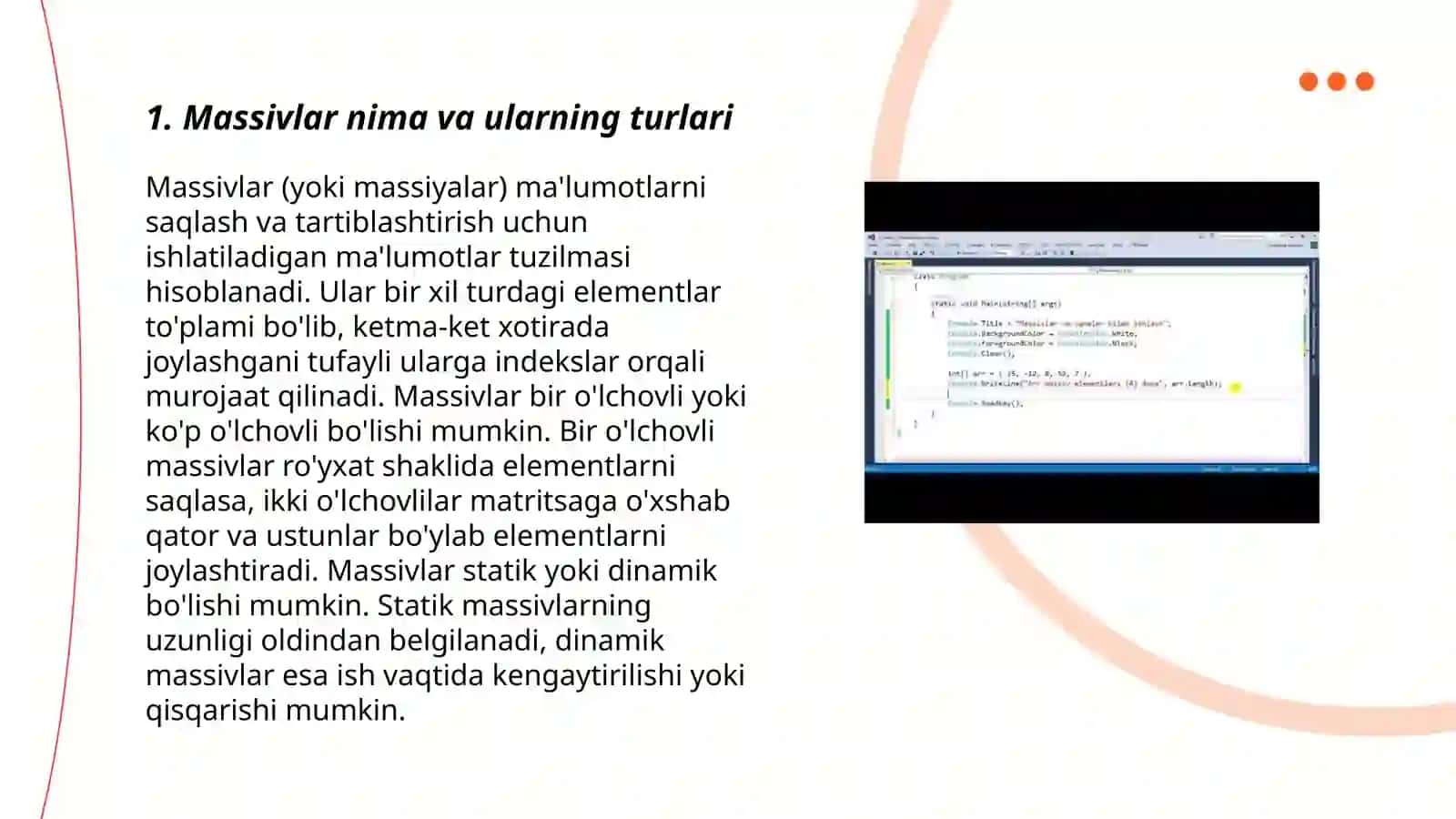 C++ dasturlash tilida massivlar bilan ishlash 3