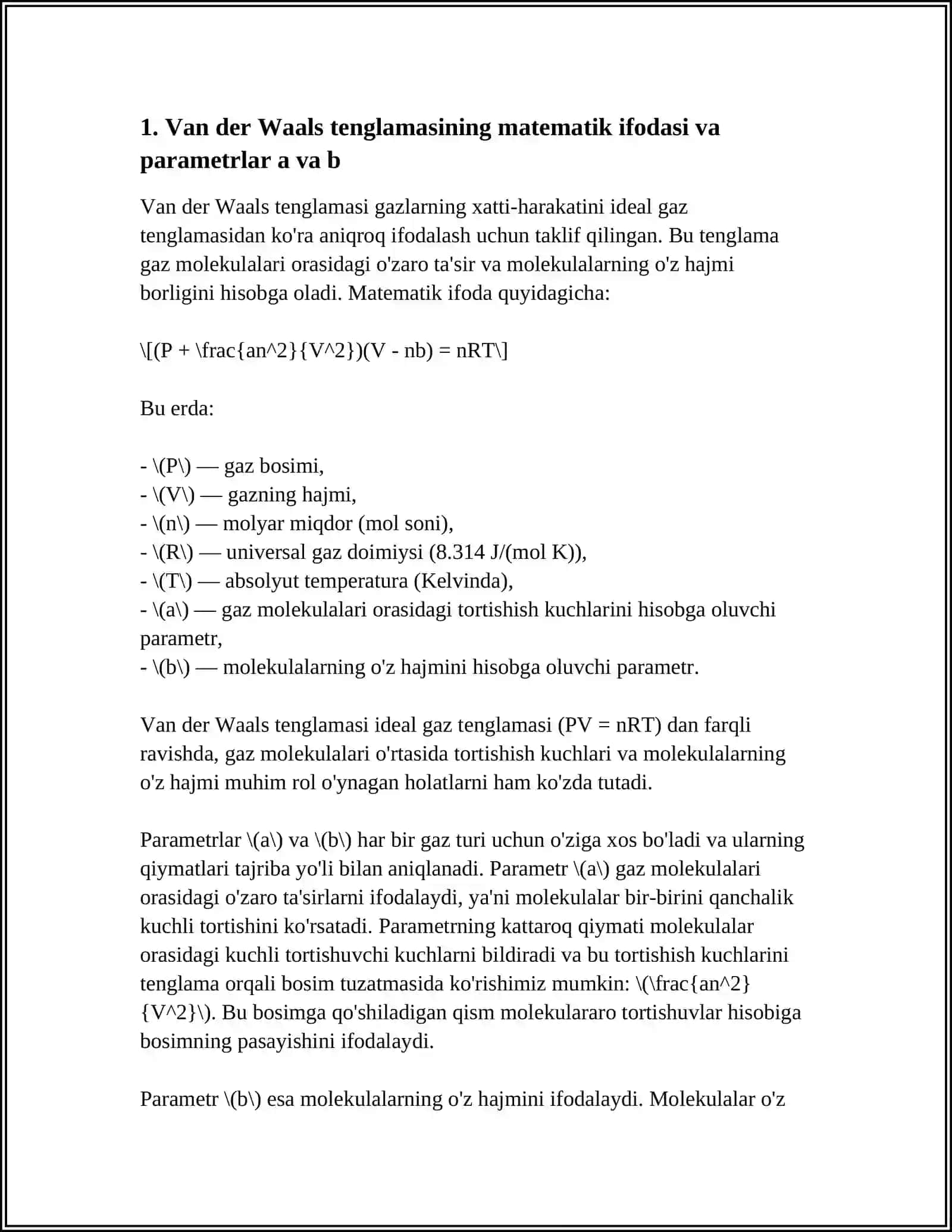VAN DER VAALS TENGLAMASI 3
