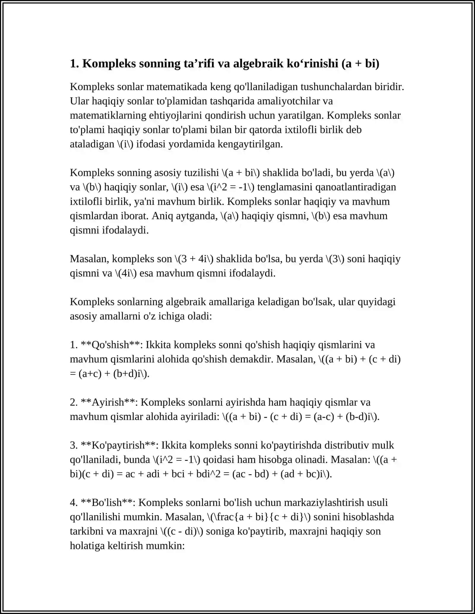 KOMPLEKS SONLAR HAQIDA TUSHUNCHA 3