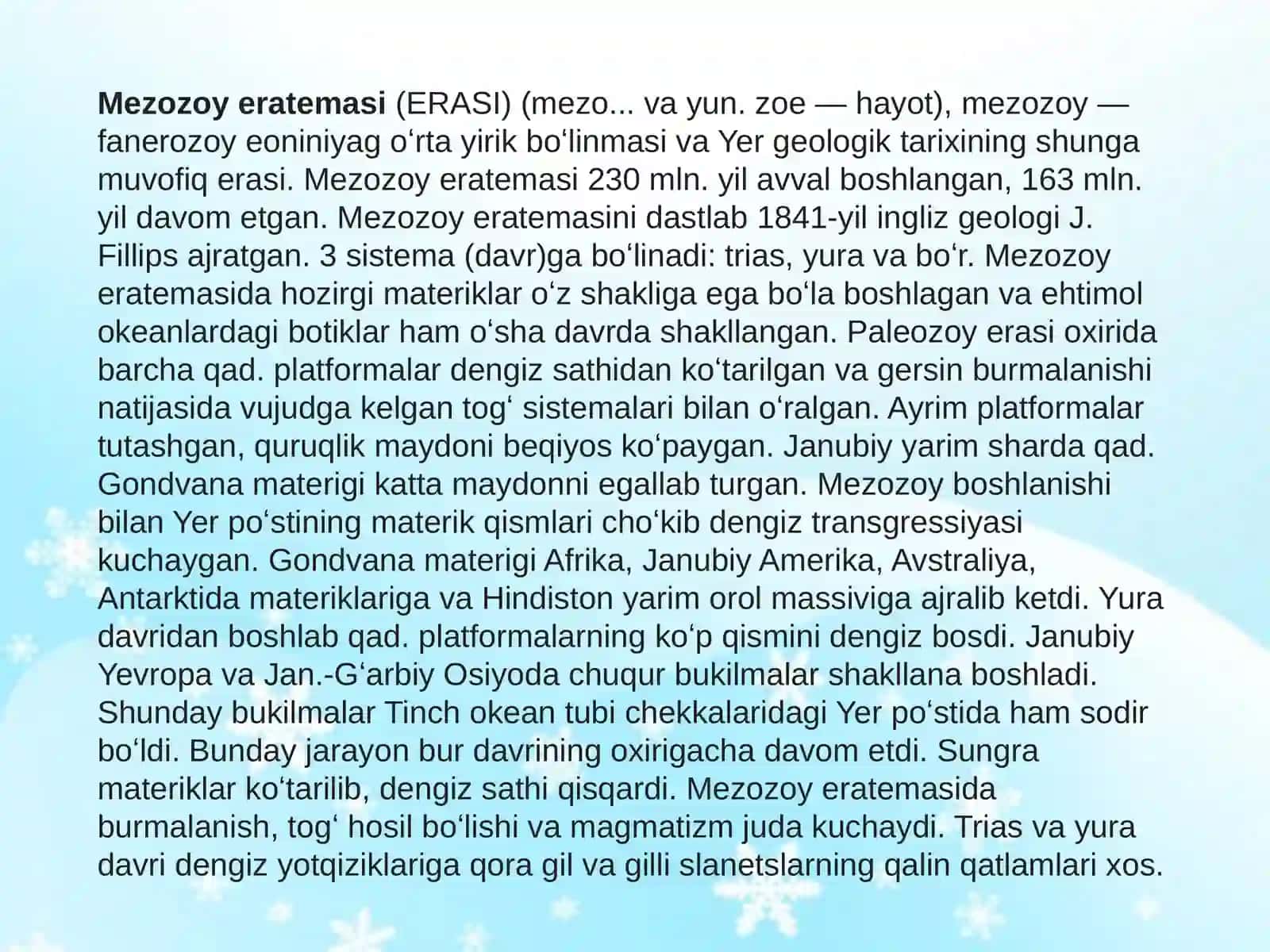 O'rta Osiyodagi mezozoy burmalanishi viloyatlarining geologik tuzilishi,chegaralari o'rinlari 3