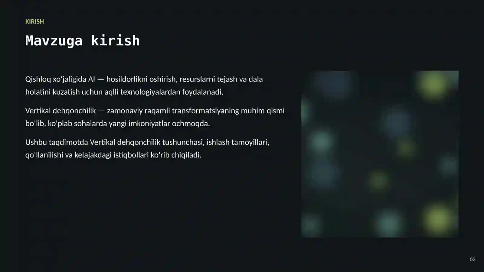 SUN'IY INTELLEKT • AI QISHLOQ XO'JALIGIDA 3