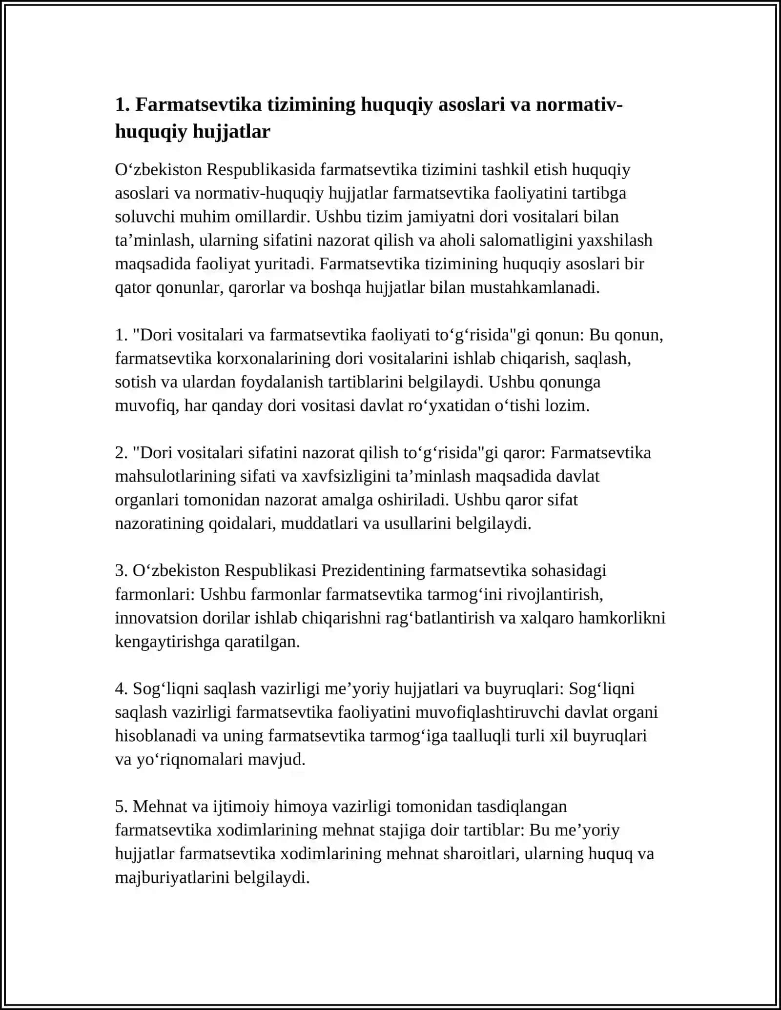 O'ZBEKISTON RESPUBLIKASIDA FARMATSIYA ISHINI TASHKIL QILISH 3