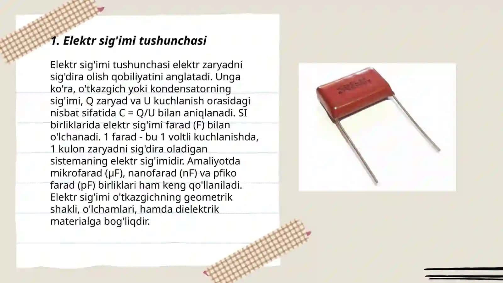 Elektr sig'imi.Kondensatorlar 3