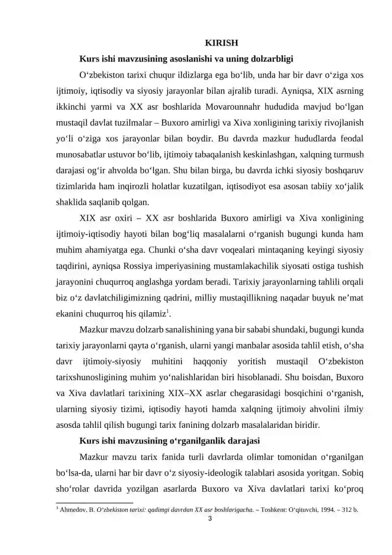 XIX asr oxiri XX asr boshlarida Buxoro amirligi va Xiva xonligida ijtimoiy-iqtisodiy, siyosiy hayot 3