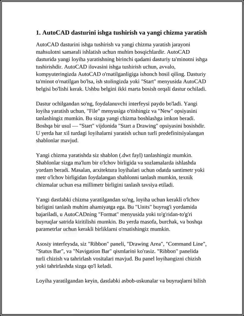 AUTOCAD DASTURIDA YANGI LOYIHA YARATISH 3