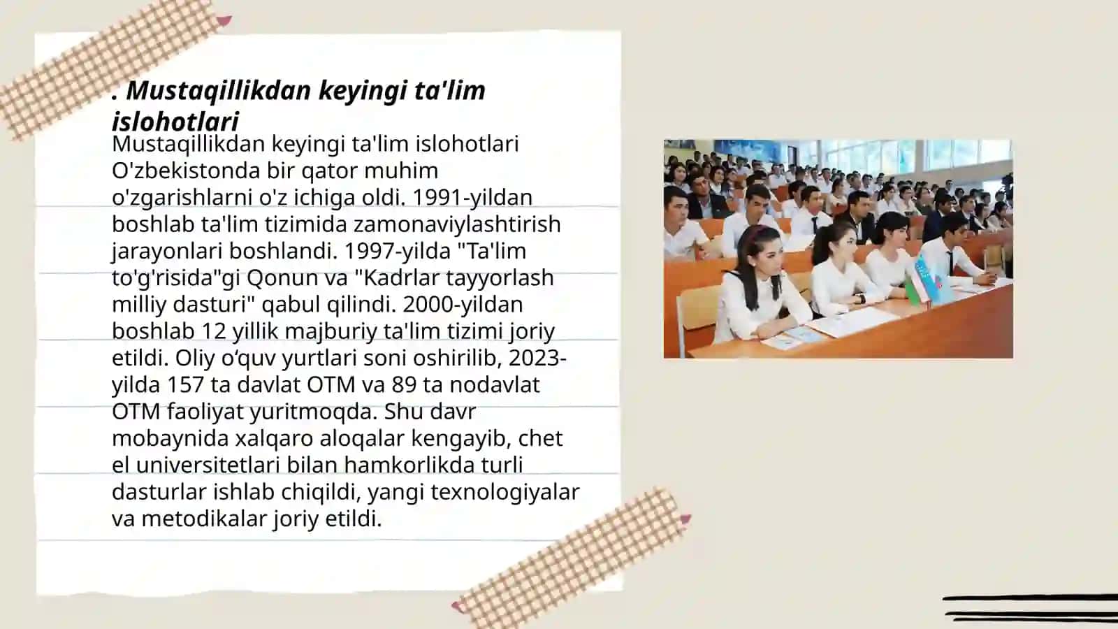 O'zbekiston respublikasida ta'lim sohasida amalga oshirilgan islohotlar 3