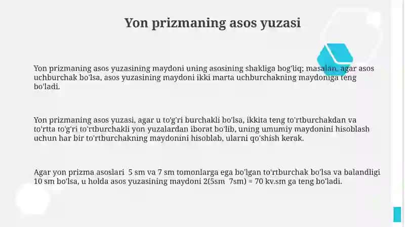 Prizma. Uning to’la sirti va hajmini hisoblash 3