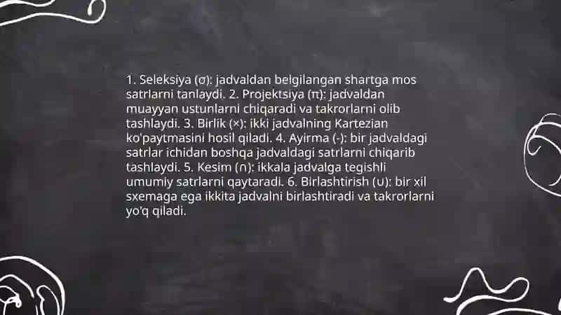 Relyatsion algebra va relyatsion hisoblash usullari 3