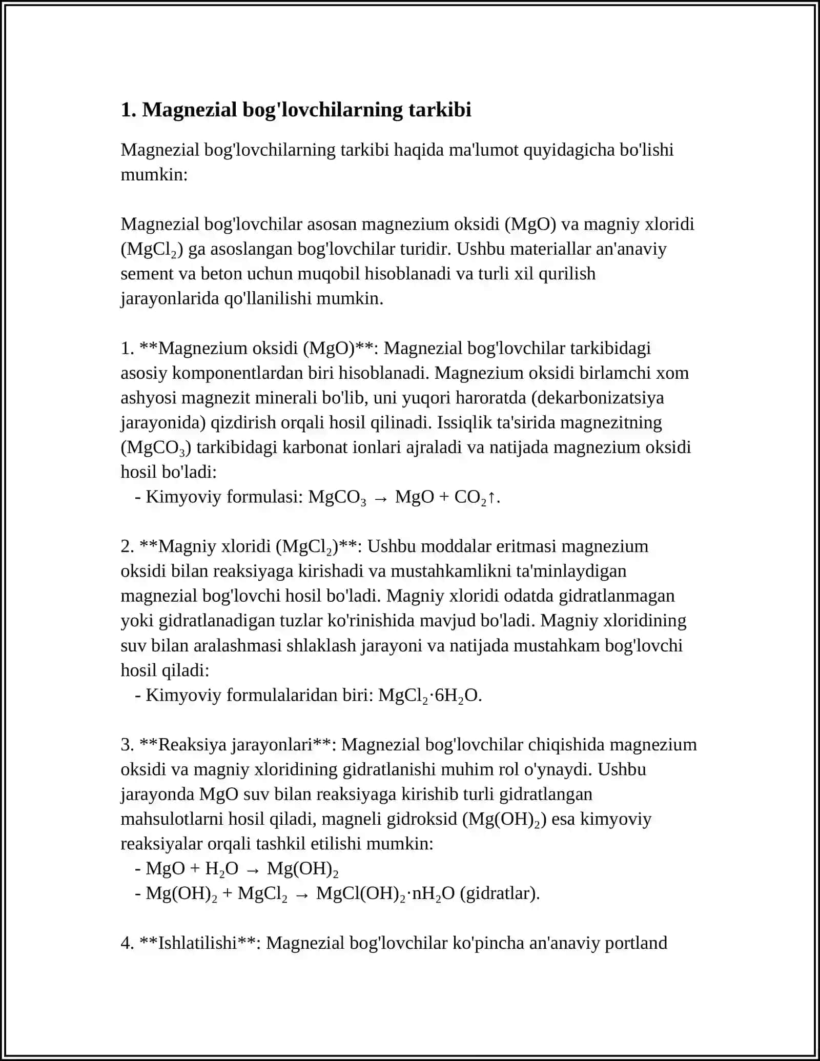 MAGNEZIAL BOG'LOVCHI, ORGANIK BOG'LOVCHI MODDALAR 3