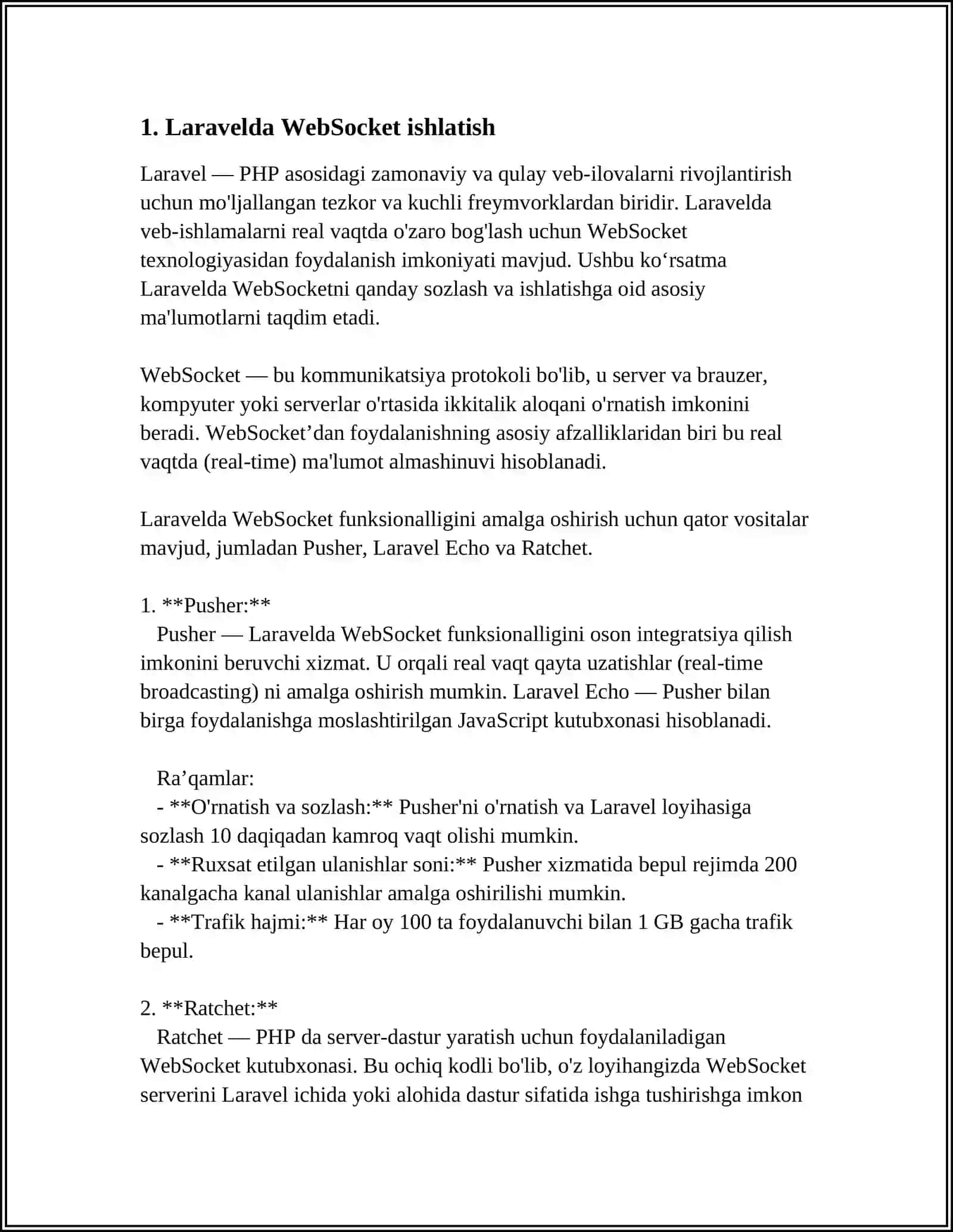 LARAVELDA REAL TIME CHAT TAYORLASH 3