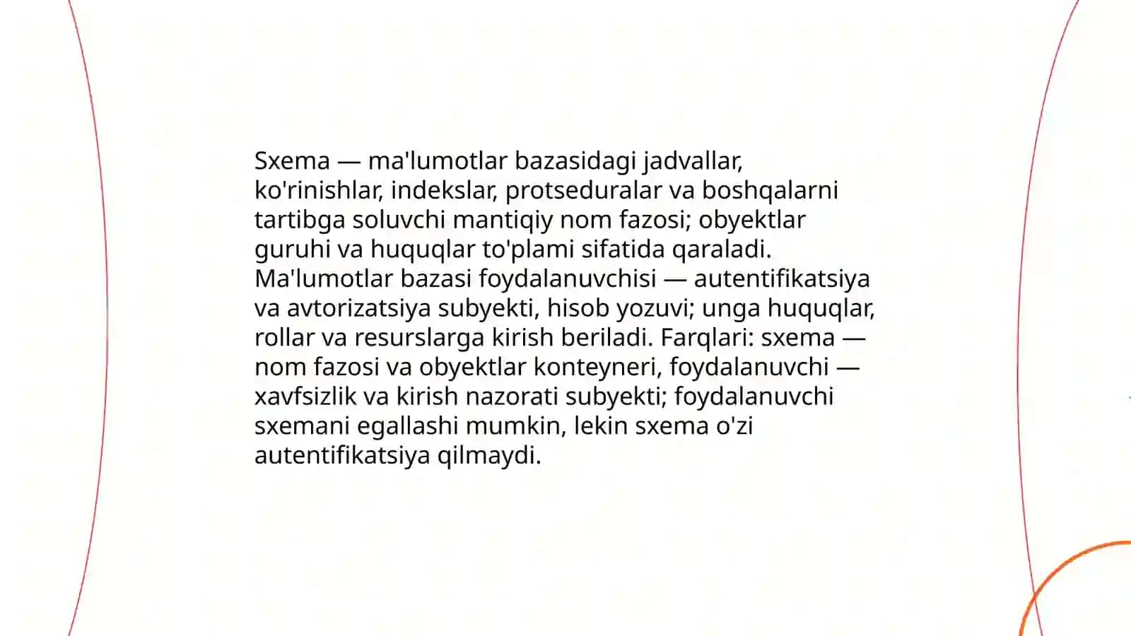 Sxema va ma'lumotlar bazasi foydalanuvchisi: taʼrif va farqlari 3