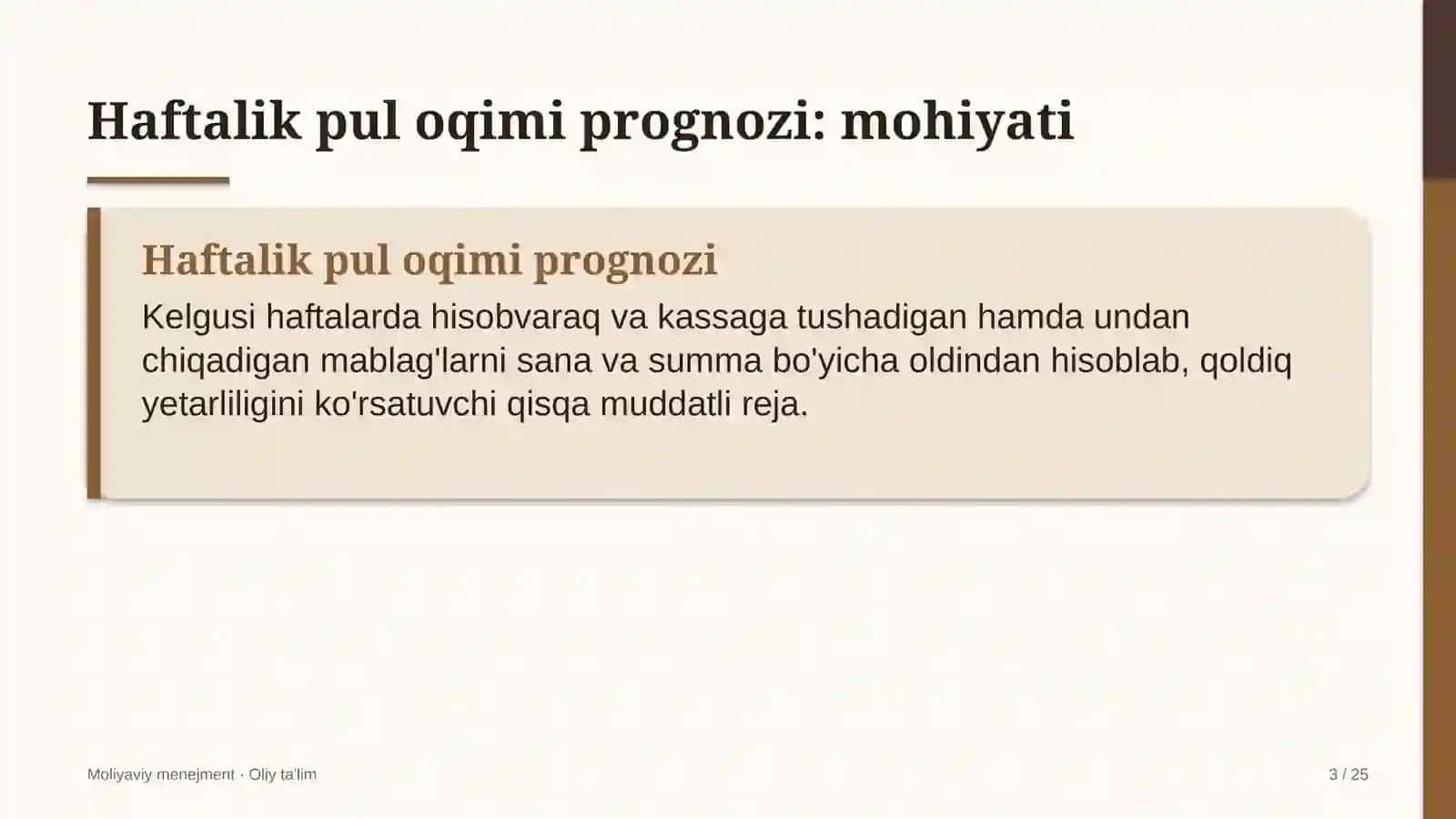 Haftalik pul oqimi prognozi: mohiyati 3