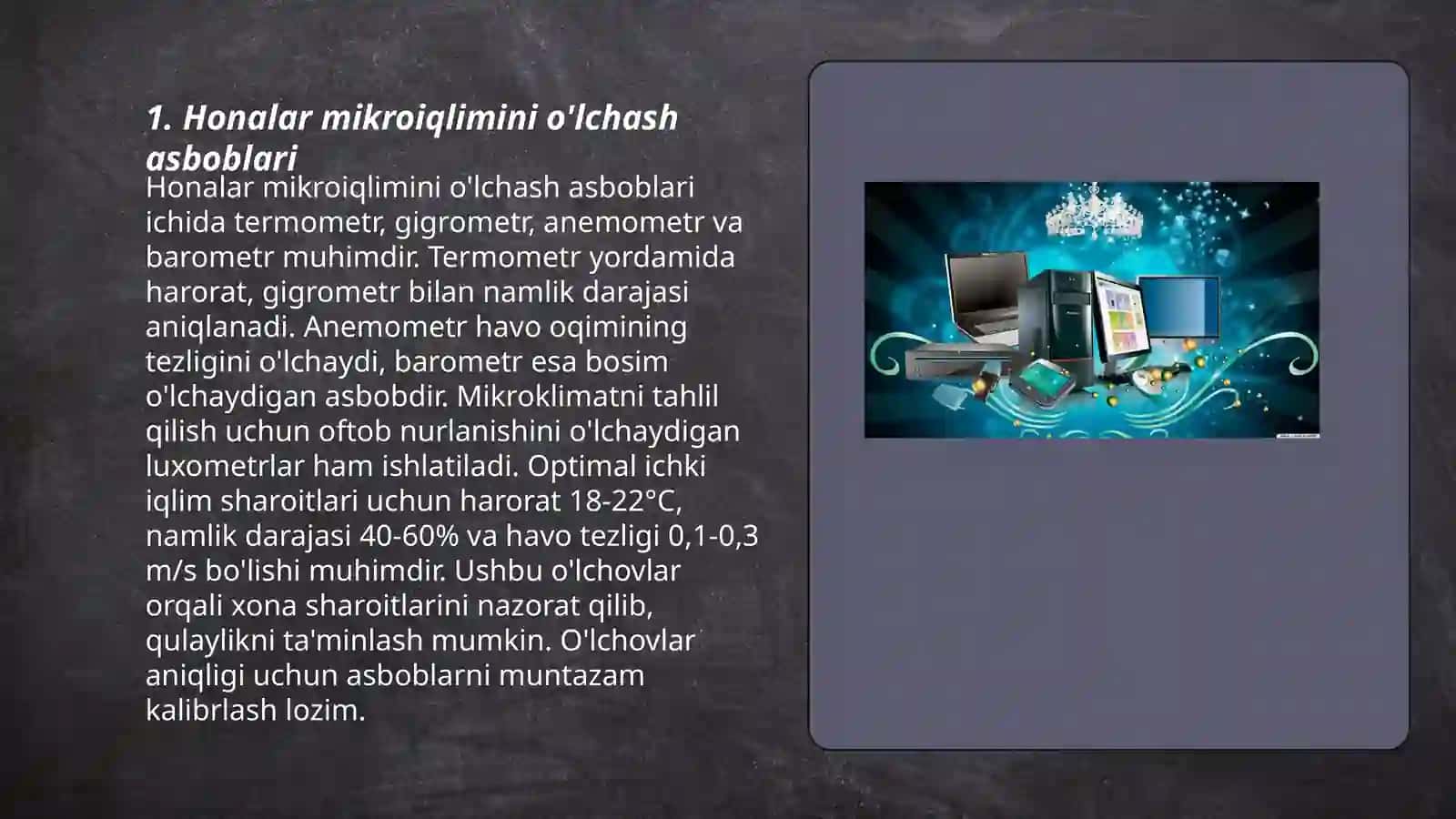Honalar mikroiqlimi koʻrsatkichlarini telshirish 3
