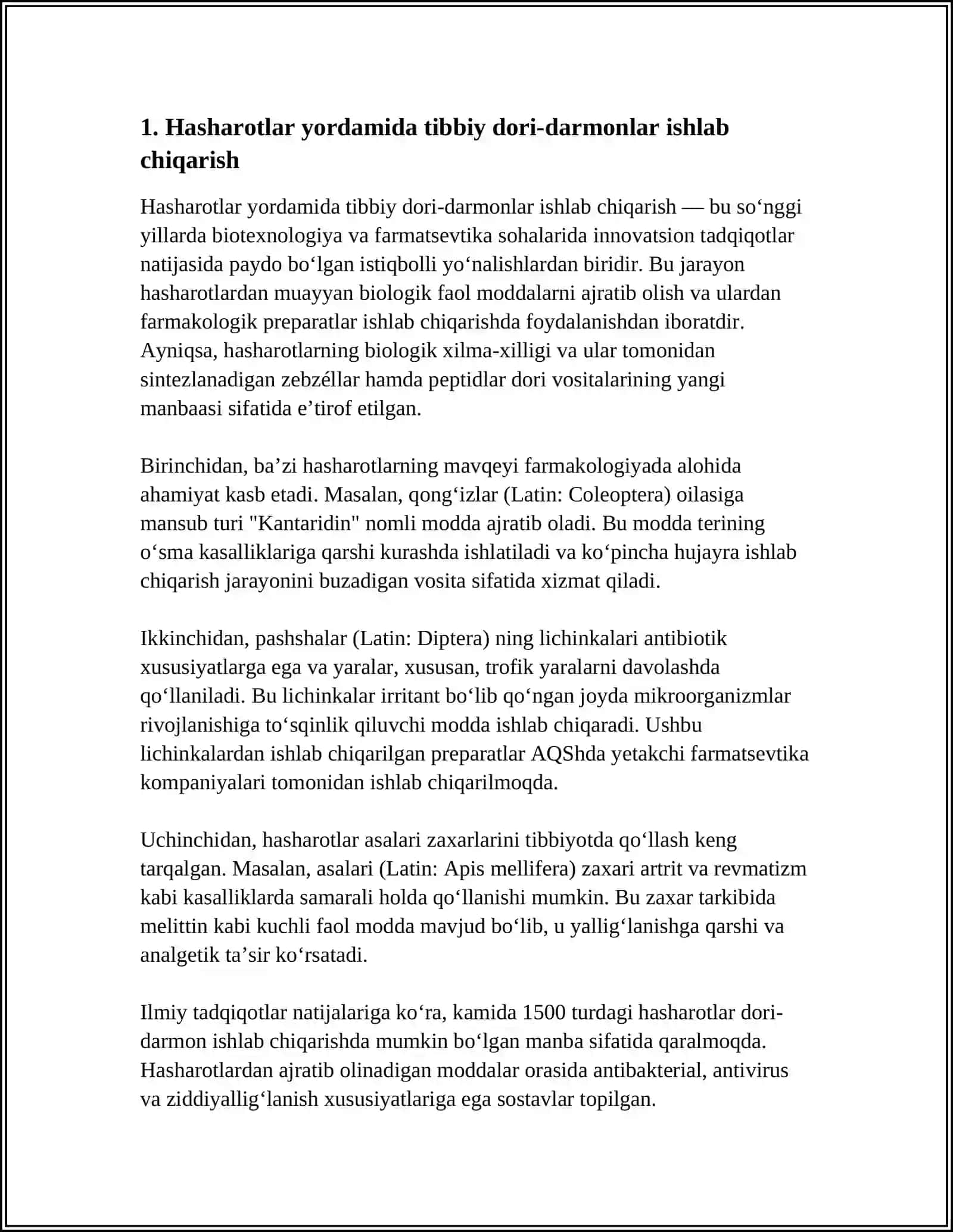 MUSTAQIL ISH Mavzu: HASHAROTLARNING TIBBIYOTDAGI AHAMIYATI 3