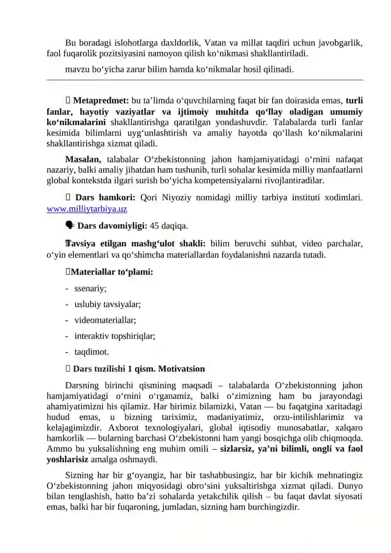 “KELAJAK SOATI” 9-mavzu: “O‘zbekiston va jahon” 3