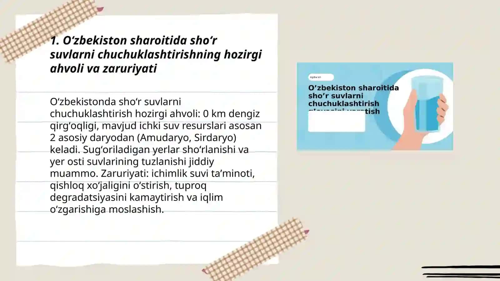 Oʻzbekiston sharoitida shoʻr suvlarni chuchuklashtirish gʻoyasini yaratish 3