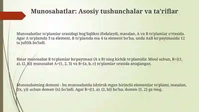 Munosabatlar: Asosiy tushunchalar va ta'riflar 3