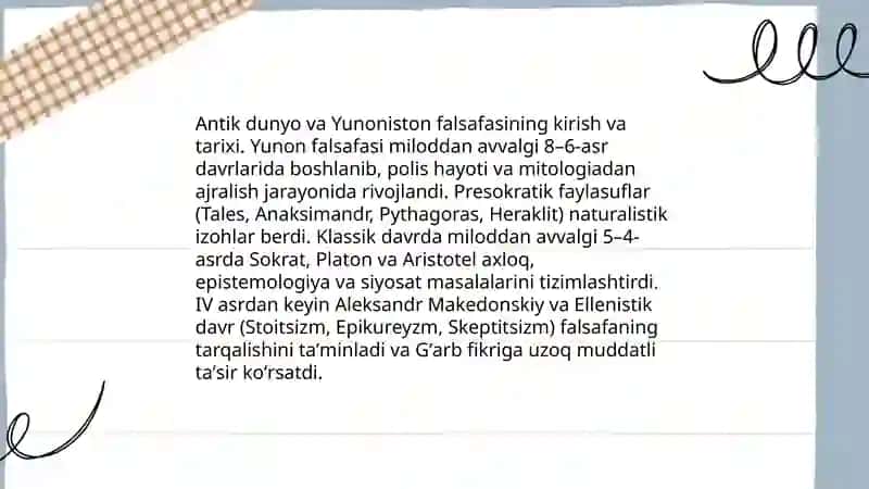 Antik dunyo va Yunoniston falsafasi 3