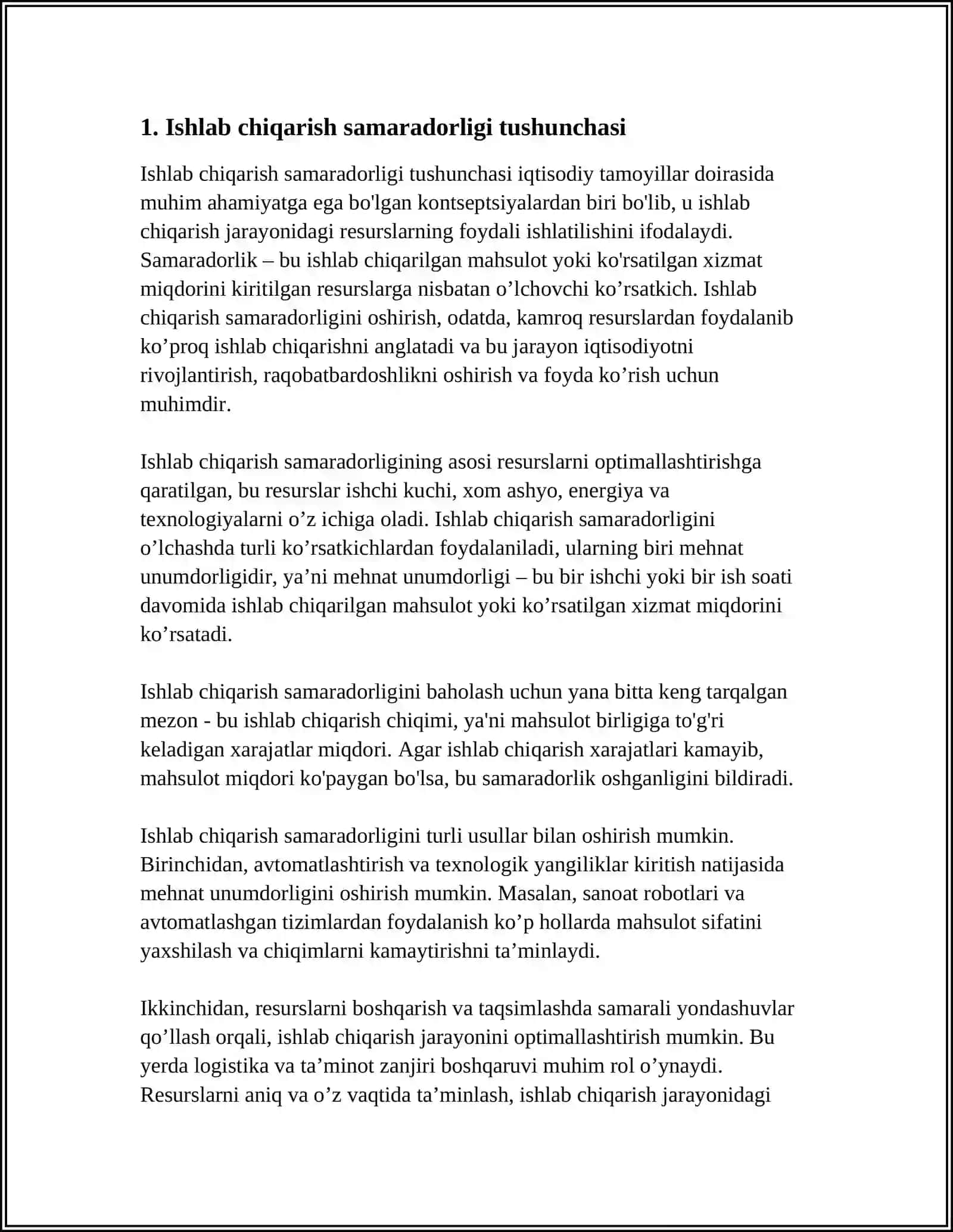 ISHLAB CHIQARISH SAMARADORLIGI VA UNING KOʻRSATKICHLARI 3