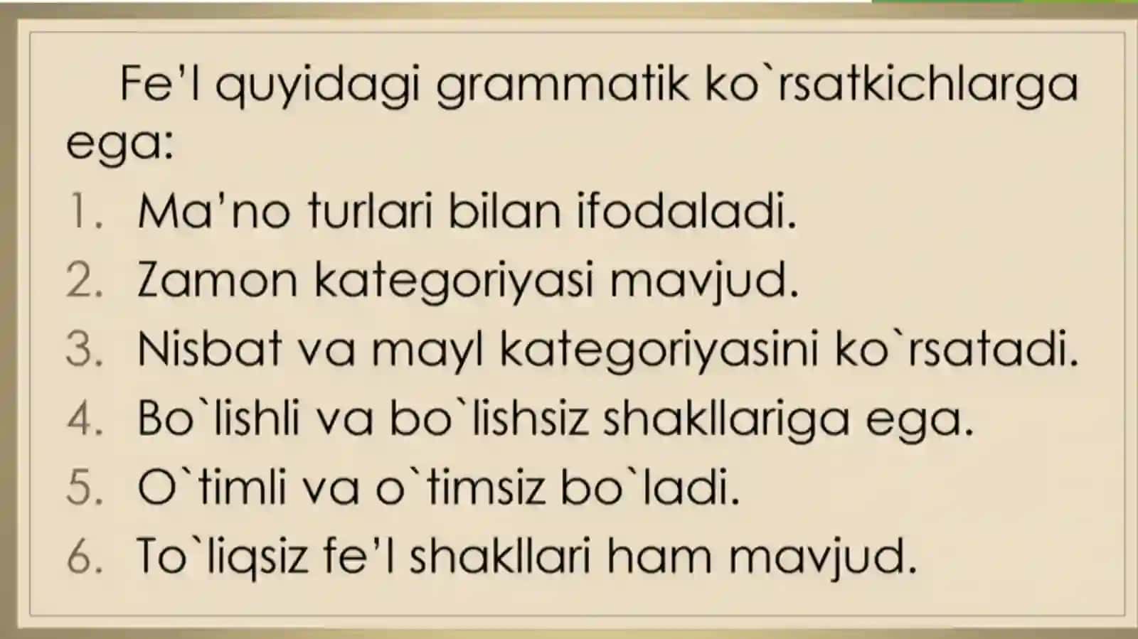 Fe'l zamonlar, ularning turlari (o'tgan, hozirgi va kelasi zamon fe'llari) 3