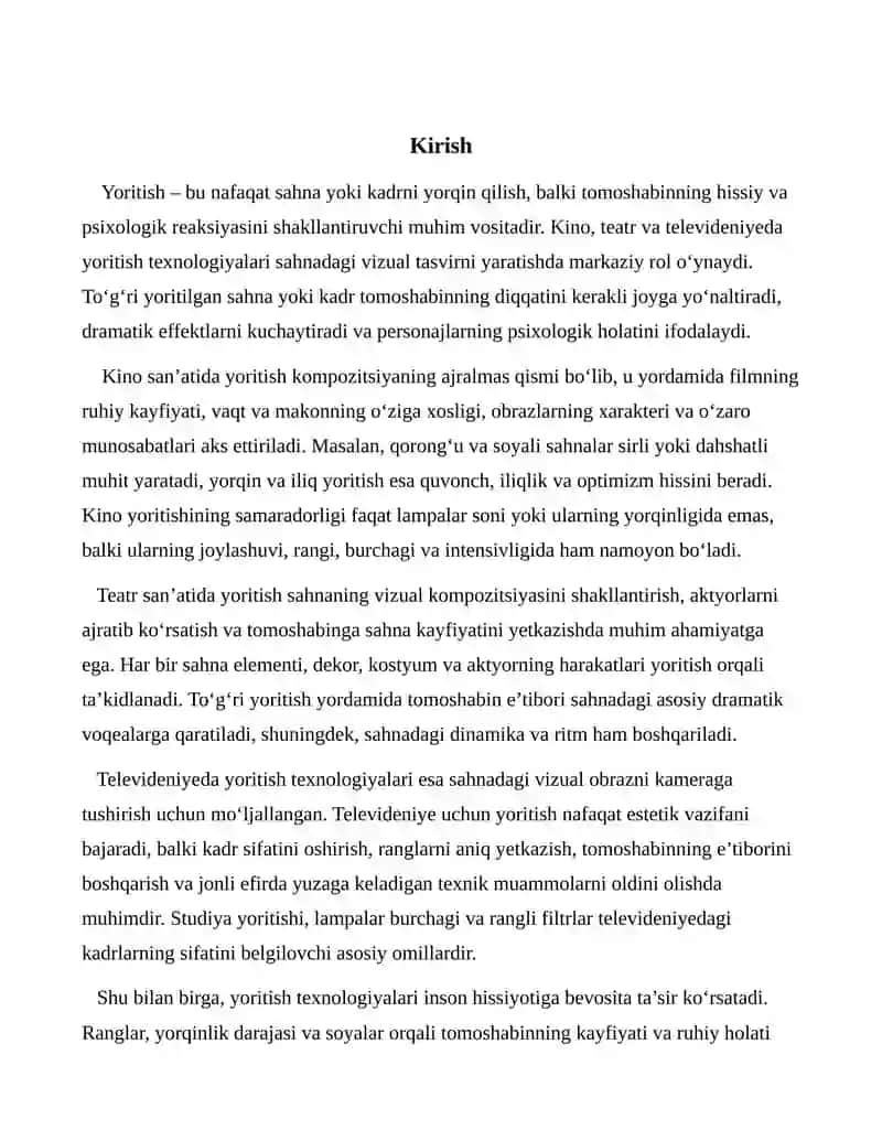 Kino, teatr va televidenieda yoritishning roli 3