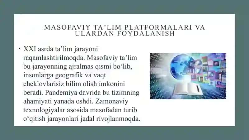 Masofaviy taʼlim platformalari va ulardan foydalanish 3
