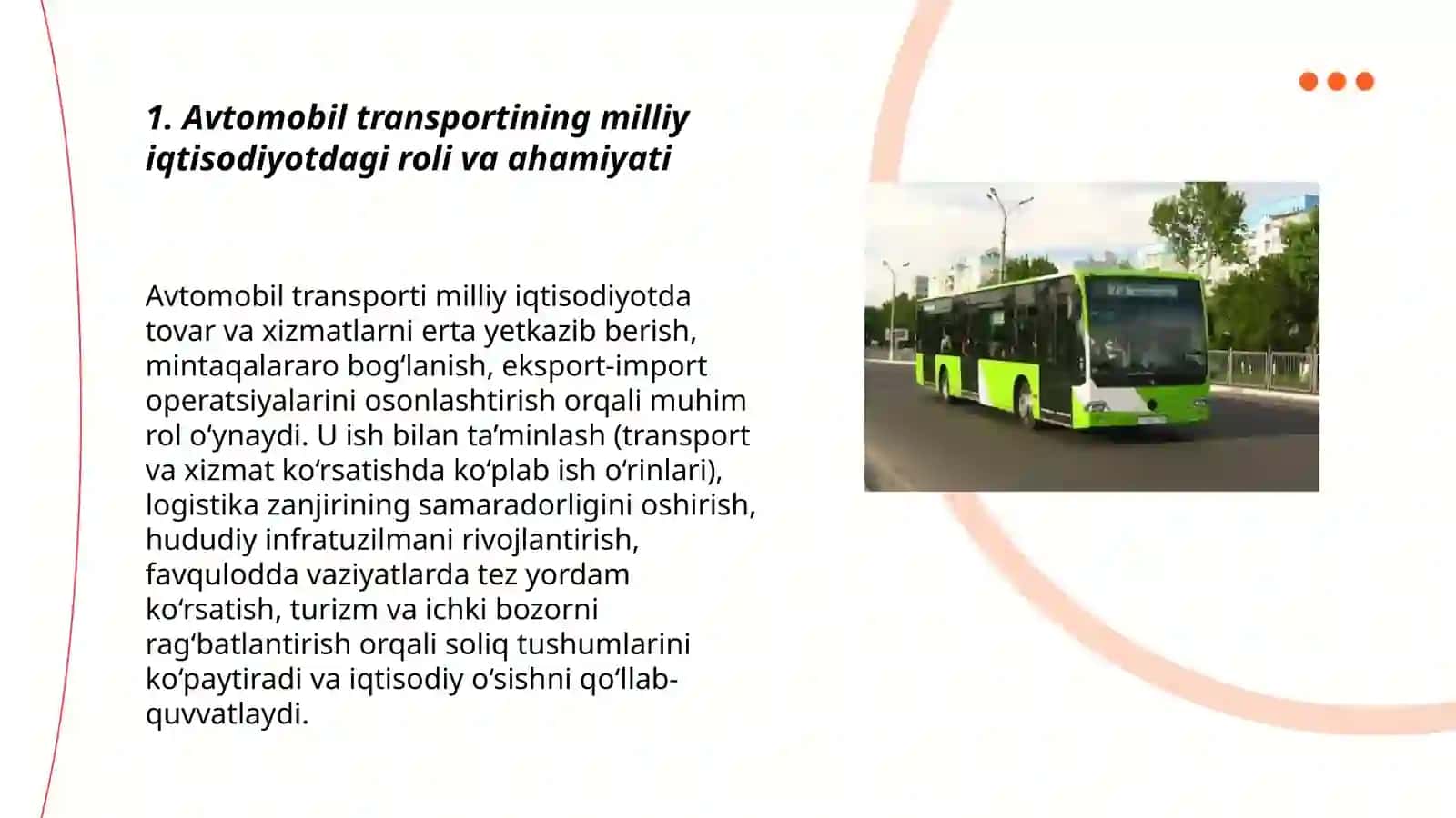 Avtomobil transportini rivojlantirish iqtisodiy mohiyati o’rganish 3