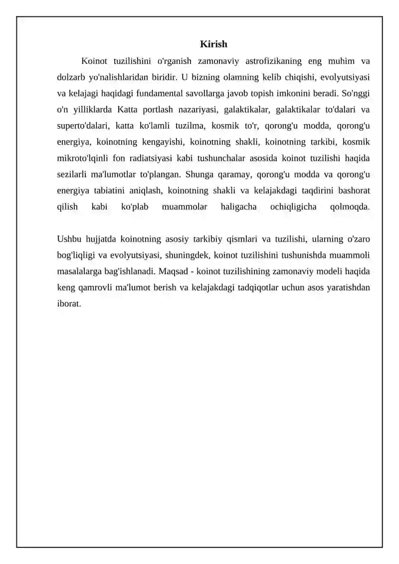 Koinotning Tuzilmalargacha Evolyutsiyasi 3
