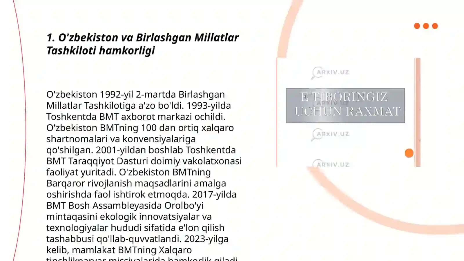 O'zbekistonning xalqaro tashkilotlar bilan hamkorlik aloqalari 3
