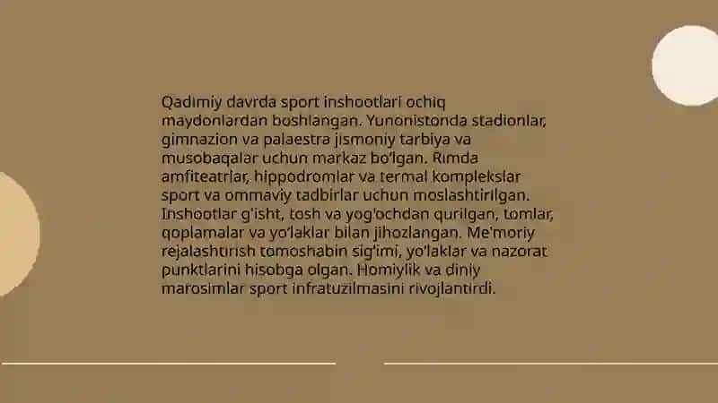 Sport inshootlarining tarixiy taraqqiyoti va tasnifi 3