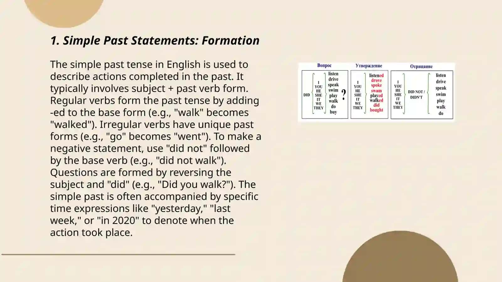 Simple Past statements simple past question 3