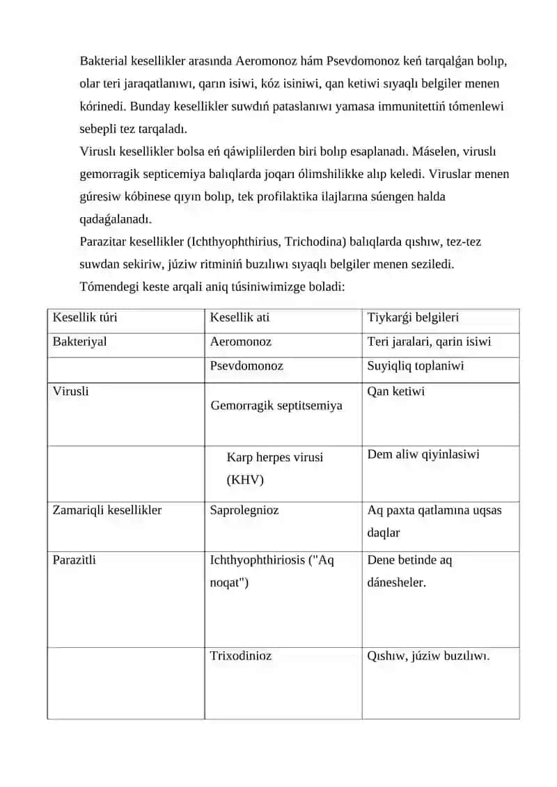 Baliq kesellikleri,mashqalalari,sebepleri. 3