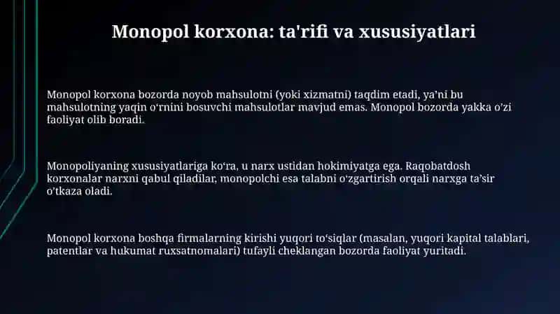 Monopol korxona: ta'rifi va xususiyatlari 3